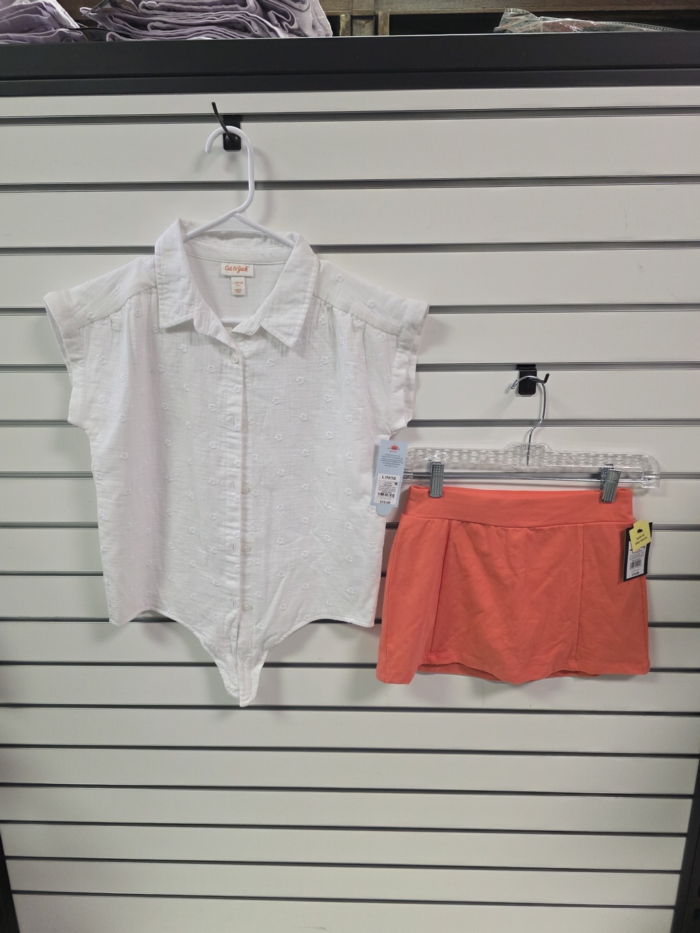 Cat & Jack White Eyelet Button-Front Top with Coral Skort - GIRLS 10/12